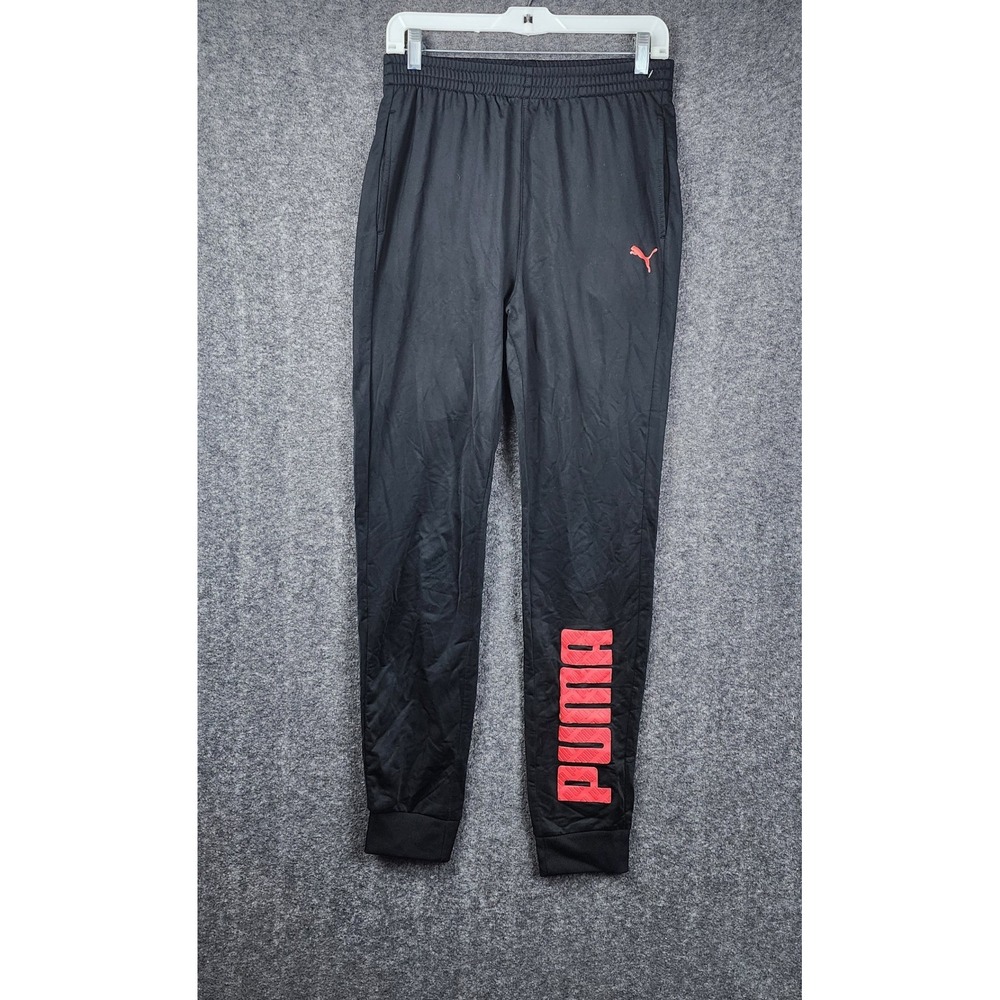 Puma Jogger Pants Boys XL 18-20 Black Red Graphic Logo Activewear PBF20-00044